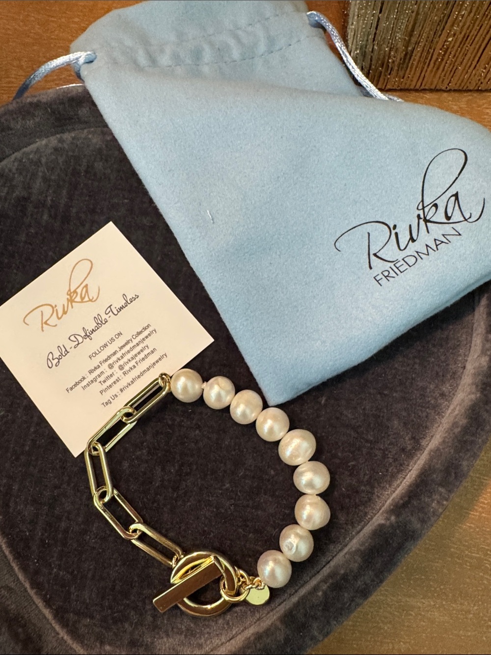 Rivka Friedman 18k Yellow Gold Plated and Pearl Bracelet.